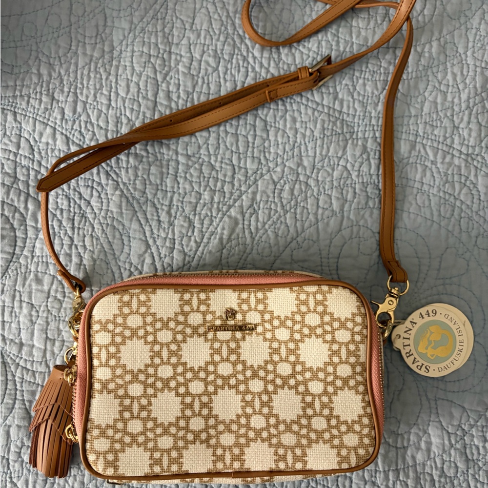 Spartina 449 Geometric Tan and Cream Crossbody 9x5x3